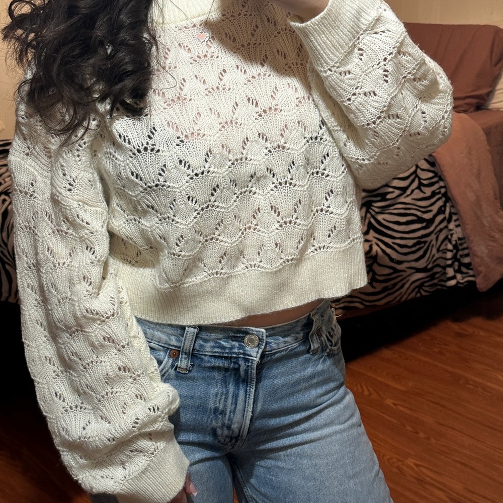 Divided Cream Knit Cowl Sweater